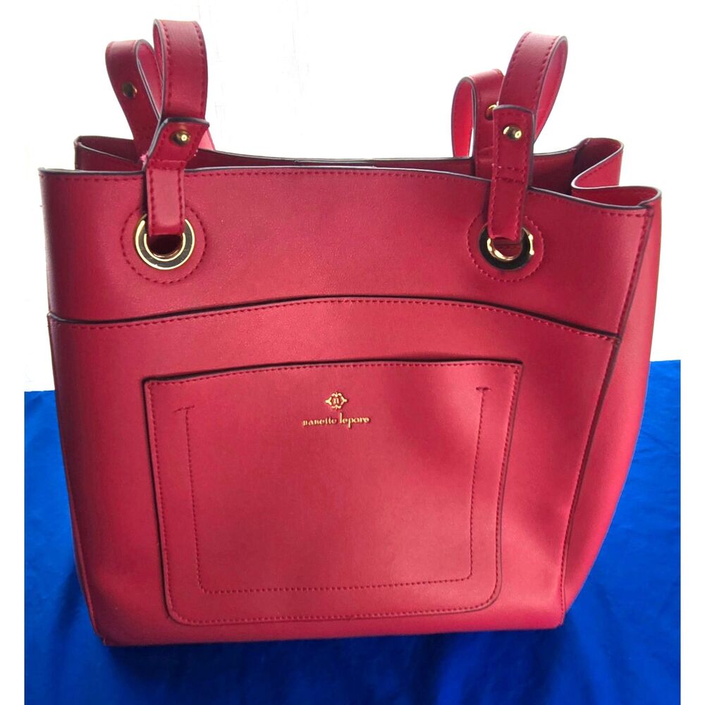 Nanette Lepore Pink Leather Shoulder Bag Gold Hardware Front Pocket